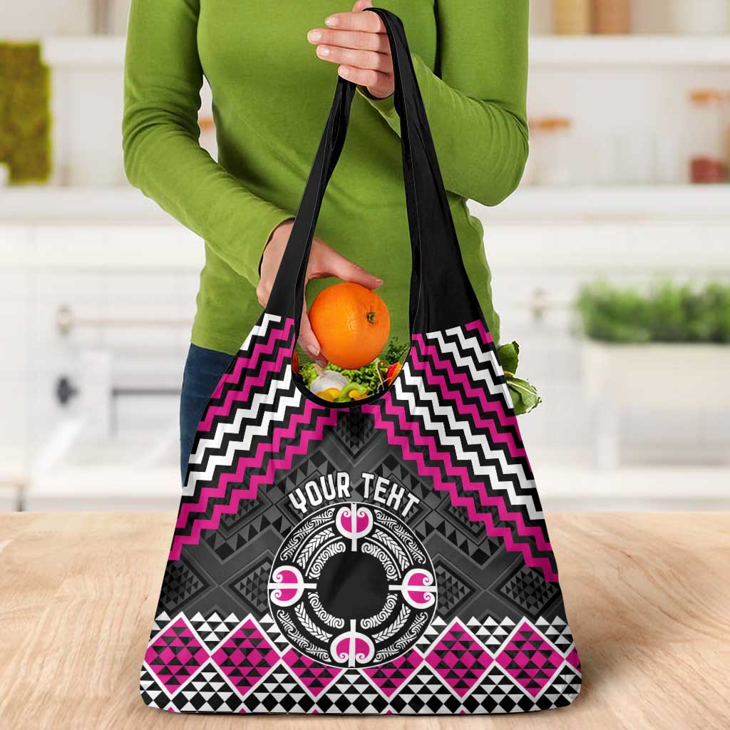 Personalised Aotearoa Niho Taniwha Motif Grocery Bag Pink Style LT9 - Polynesian Pride