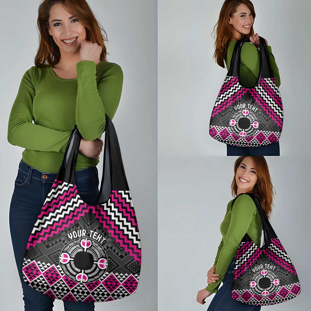 Personalised Aotearoa Niho Taniwha Motif Grocery Bag Pink Style LT9 - Polynesian Pride