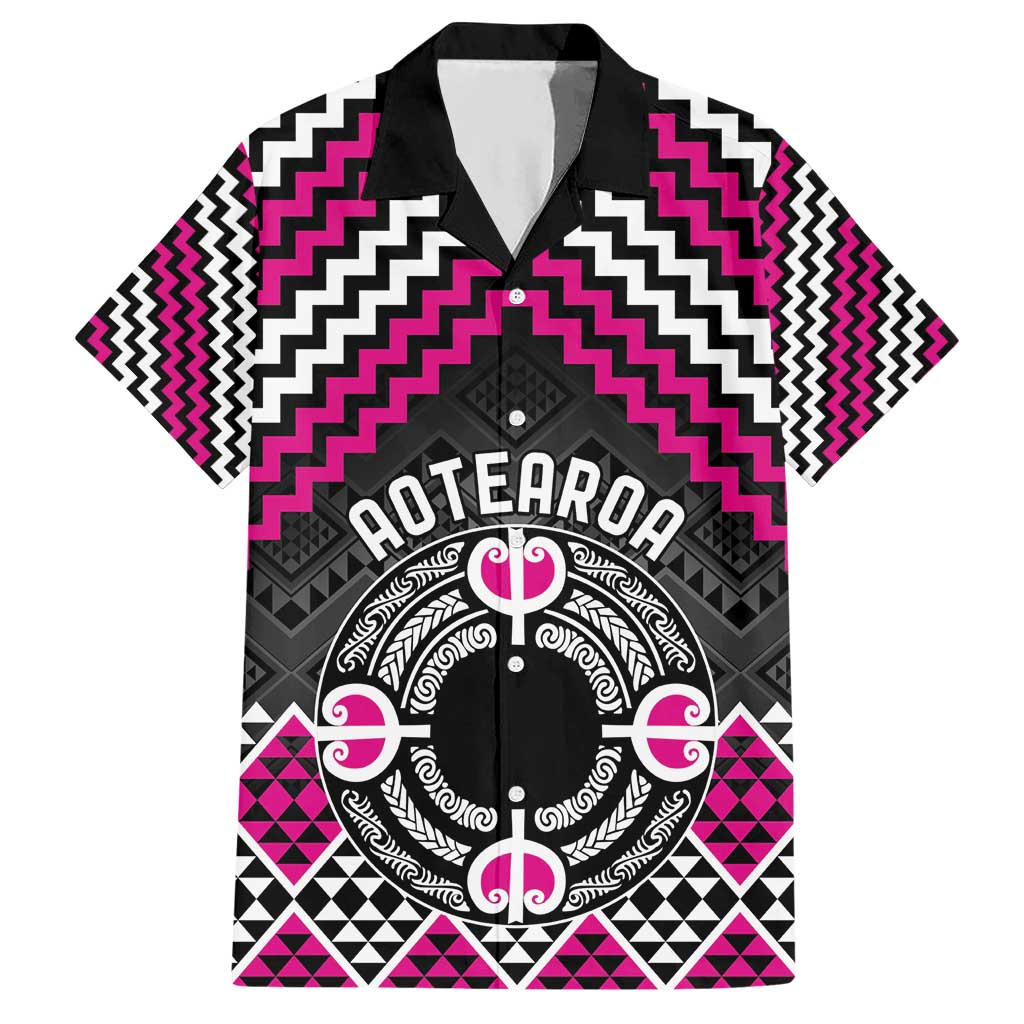 Personalised Aotearoa Niho Taniwha Motif Hawaiian Shirt Pink Style LT9 Pink - Polynesian Pride