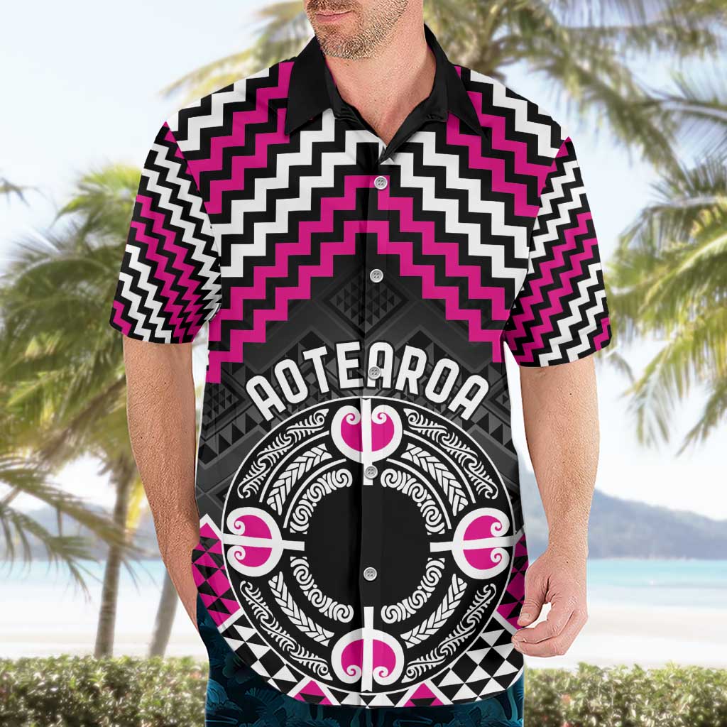 Personalised Aotearoa Niho Taniwha Motif Hawaiian Shirt Pink Style LT9 - Polynesian Pride