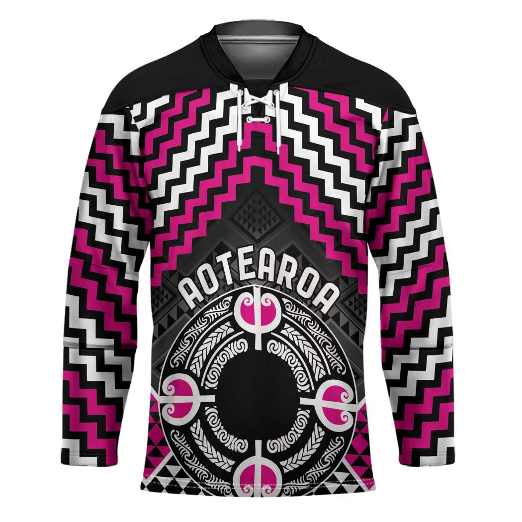 Personalised Aotearoa Niho Taniwha Motif Hockey Jersey Pink Style - Polynesian Pride