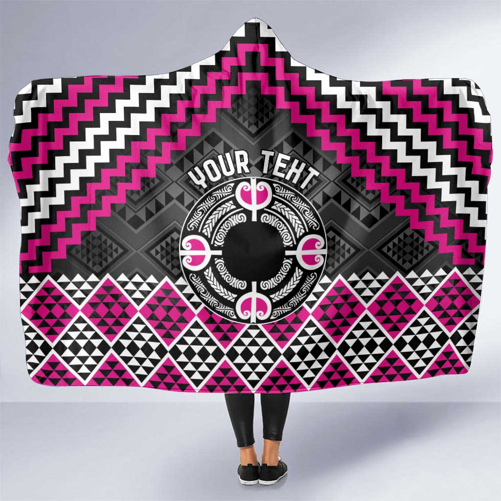 Personalised Aotearoa Niho Taniwha Motif Hooded Blanket Pink Style LT9 One Size Pink - Polynesian Pride