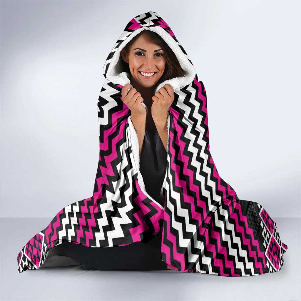 Personalised Aotearoa Niho Taniwha Motif Hooded Blanket Pink Style LT9 - Polynesian Pride
