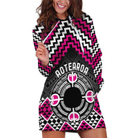 Personalised Aotearoa Niho Taniwha Motif Hoodie Dress Pink Style LT9 Pink - Polynesian Pride