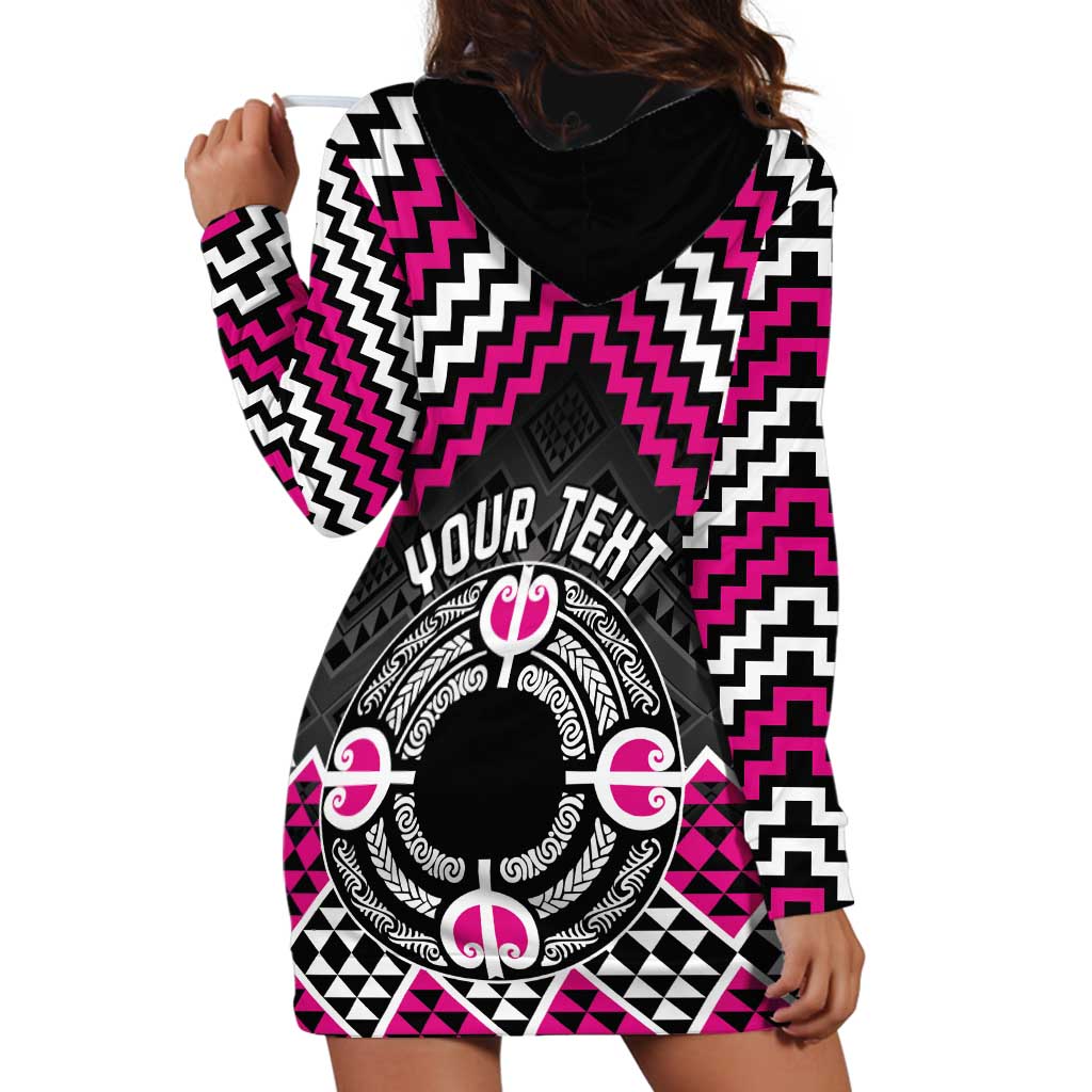 Personalised Aotearoa Niho Taniwha Motif Hoodie Dress Pink Style LT9 - Polynesian Pride