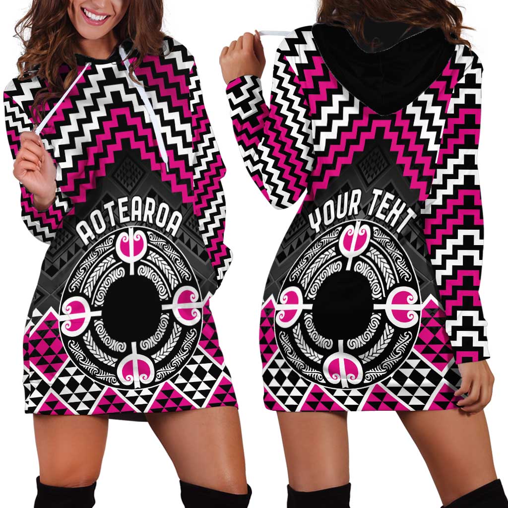 Personalised Aotearoa Niho Taniwha Motif Hoodie Dress Pink Style LT9 - Polynesian Pride