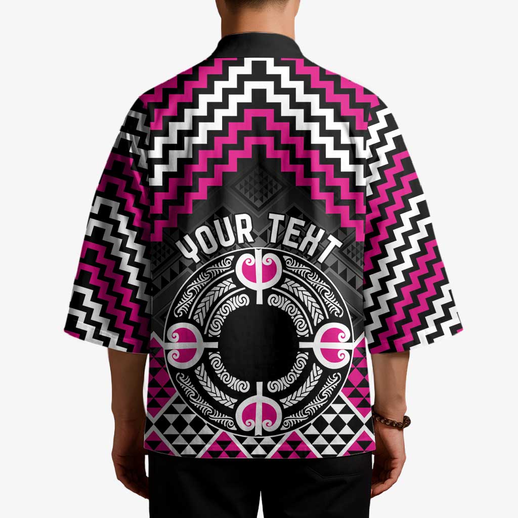 Personalised Aotearoa Niho Taniwha Motif Kimono Pink Style - Polynesian Pride
