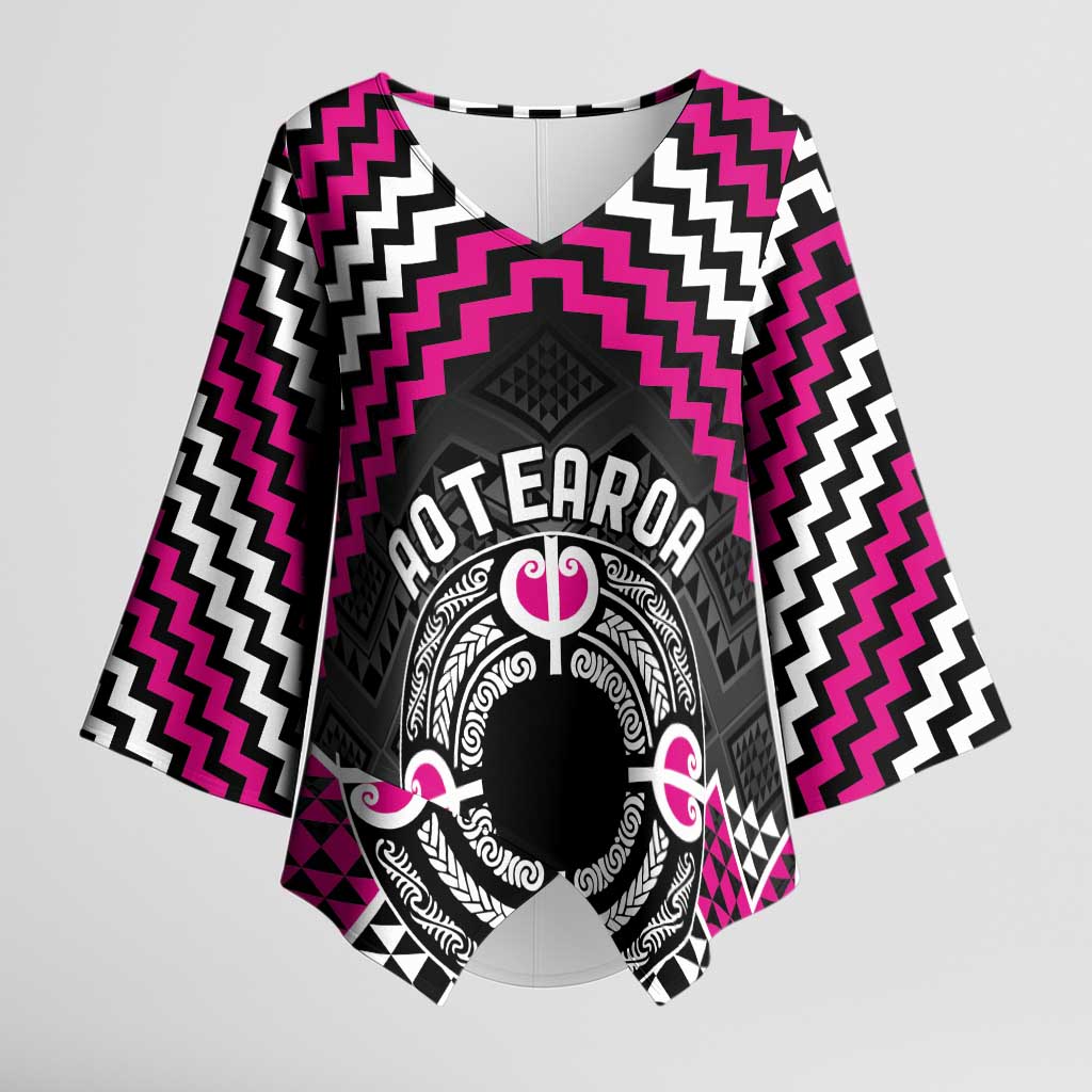Personalised Aotearoa Niho Taniwha Motif Kimono Sleeve Blouse Pink Style - Polynesian Pride