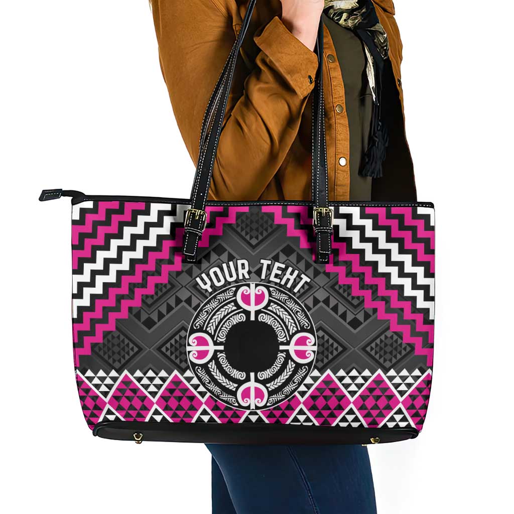 Personalised Aotearoa Niho Taniwha Motif Leather Tote Bag Pink Style