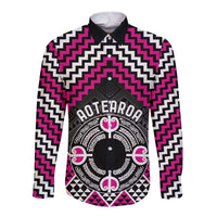 Personalised Aotearoa Niho Taniwha Motif Long Sleeve Button Shirt Pink Style LT9 Unisex Pink - Polynesian Pride