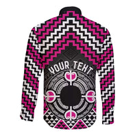 Personalised Aotearoa Niho Taniwha Motif Long Sleeve Button Shirt Pink Style LT9 - Polynesian Pride