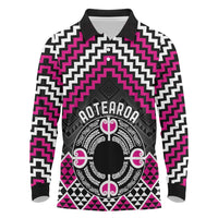 Personalised Aotearoa Niho Taniwha Motif Long Sleeve Polo Shirt Pink Style