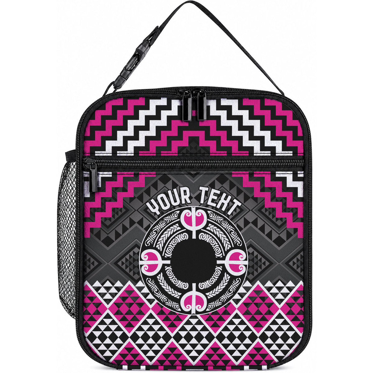 Personalised Aotearoa Niho Taniwha Motif Lunch Bag Pink Style LT9 10.2 × 8.3 × 4.3 inch Pink - Polynesian Pride