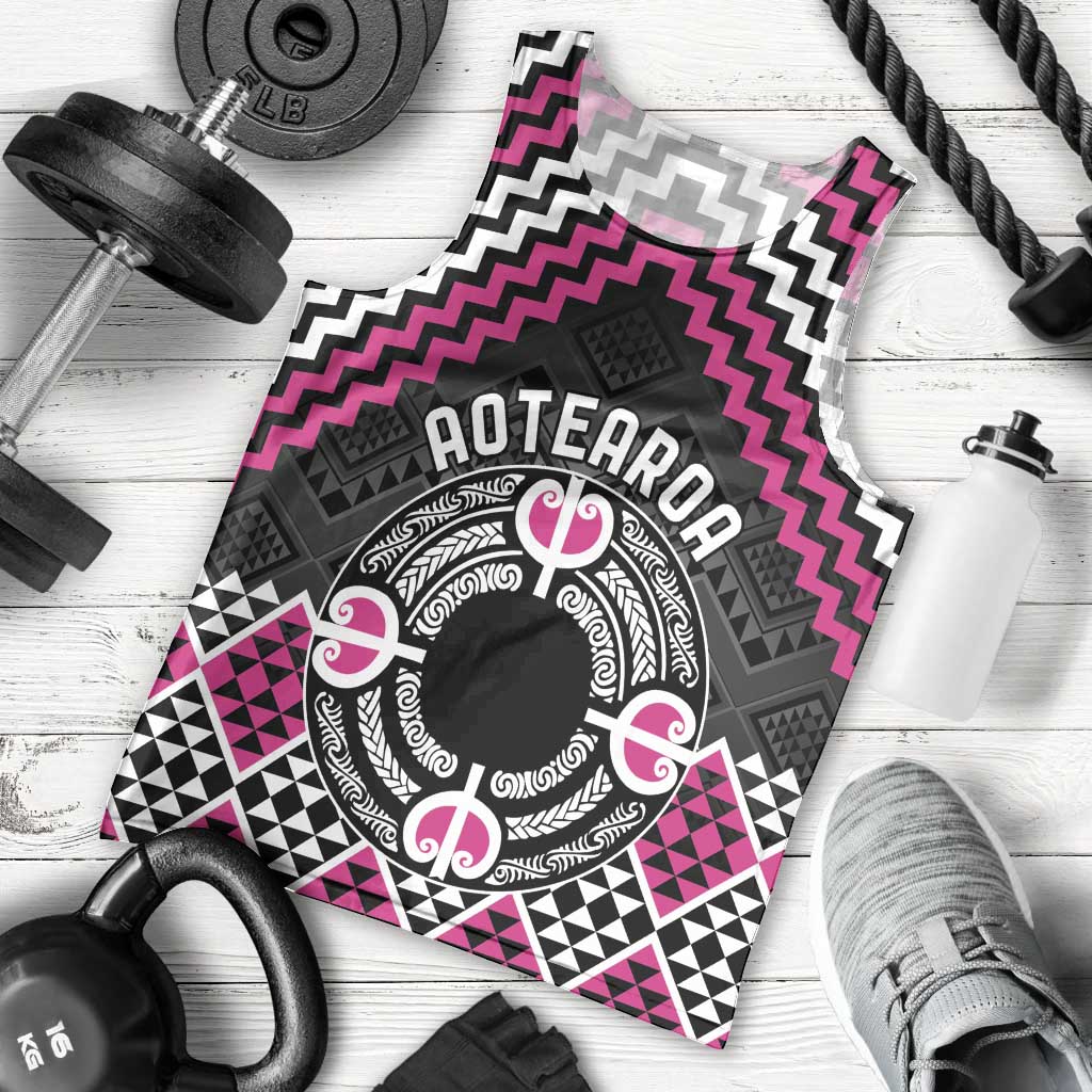 Personalised Aotearoa Niho Taniwha Motif Men Tank Top Pink Style LT9 - Polynesian Pride