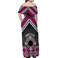 Personalised Aotearoa Niho Taniwha Motif Off Shoulder Maxi Dress Pink Style LT9 - Polynesian Pride