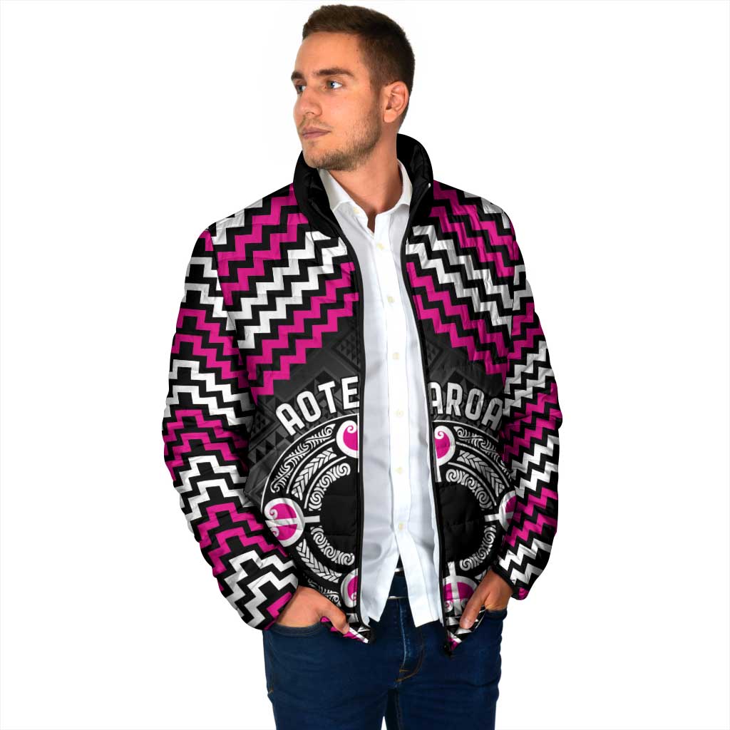 Personalised Aotearoa Niho Taniwha Motif Padded Jacket Pink Style - Polynesian Pride