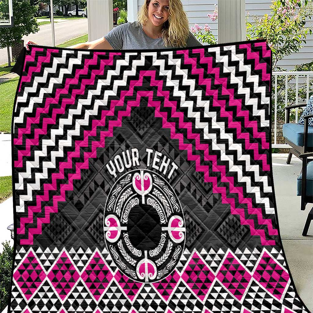 Personalised Aotearoa Niho Taniwha Motif Quilt Pink Style