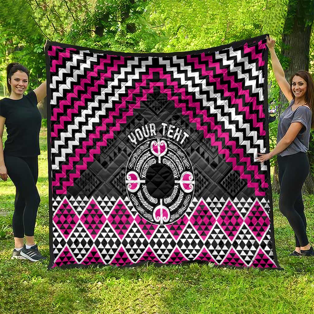 Personalised Aotearoa Niho Taniwha Motif Quilt Pink Style