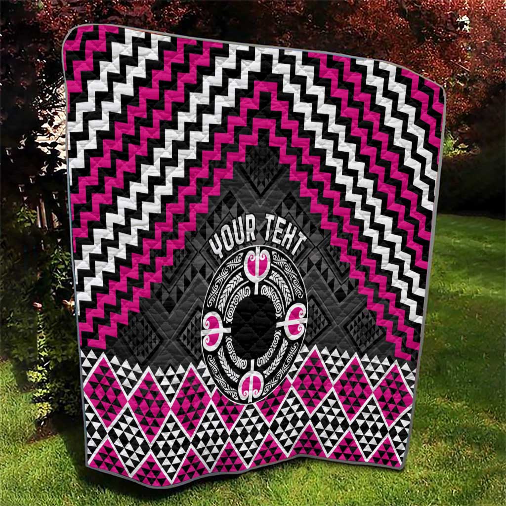 Personalised Aotearoa Niho Taniwha Motif Quilt Pink Style