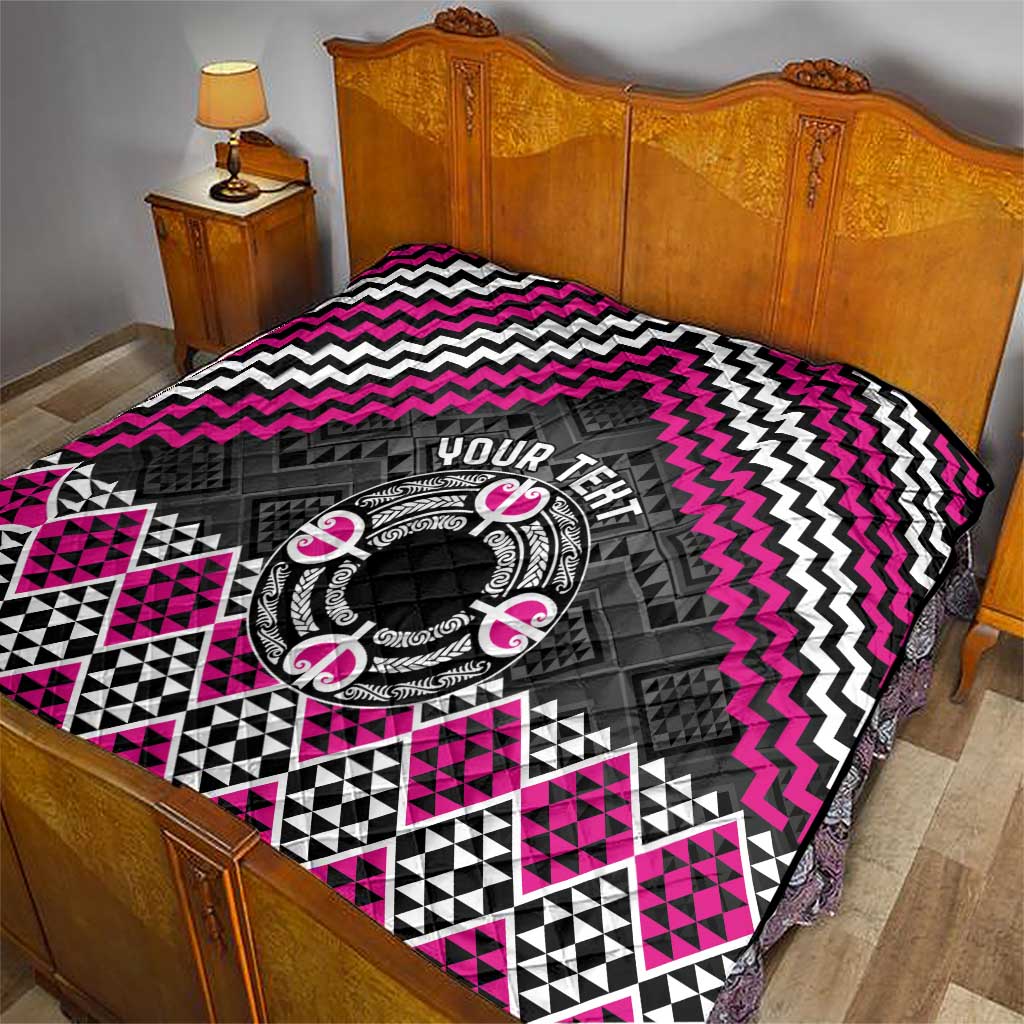 Personalised Aotearoa Niho Taniwha Motif Quilt Pink Style