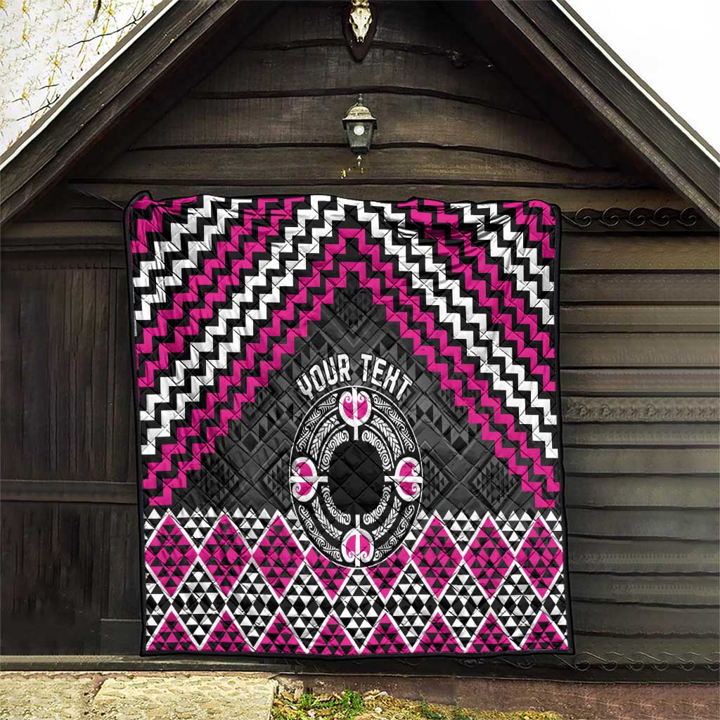 Personalised Aotearoa Niho Taniwha Motif Quilt Pink Style