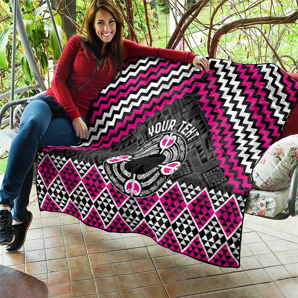 Personalised Aotearoa Niho Taniwha Motif Quilt Pink Style