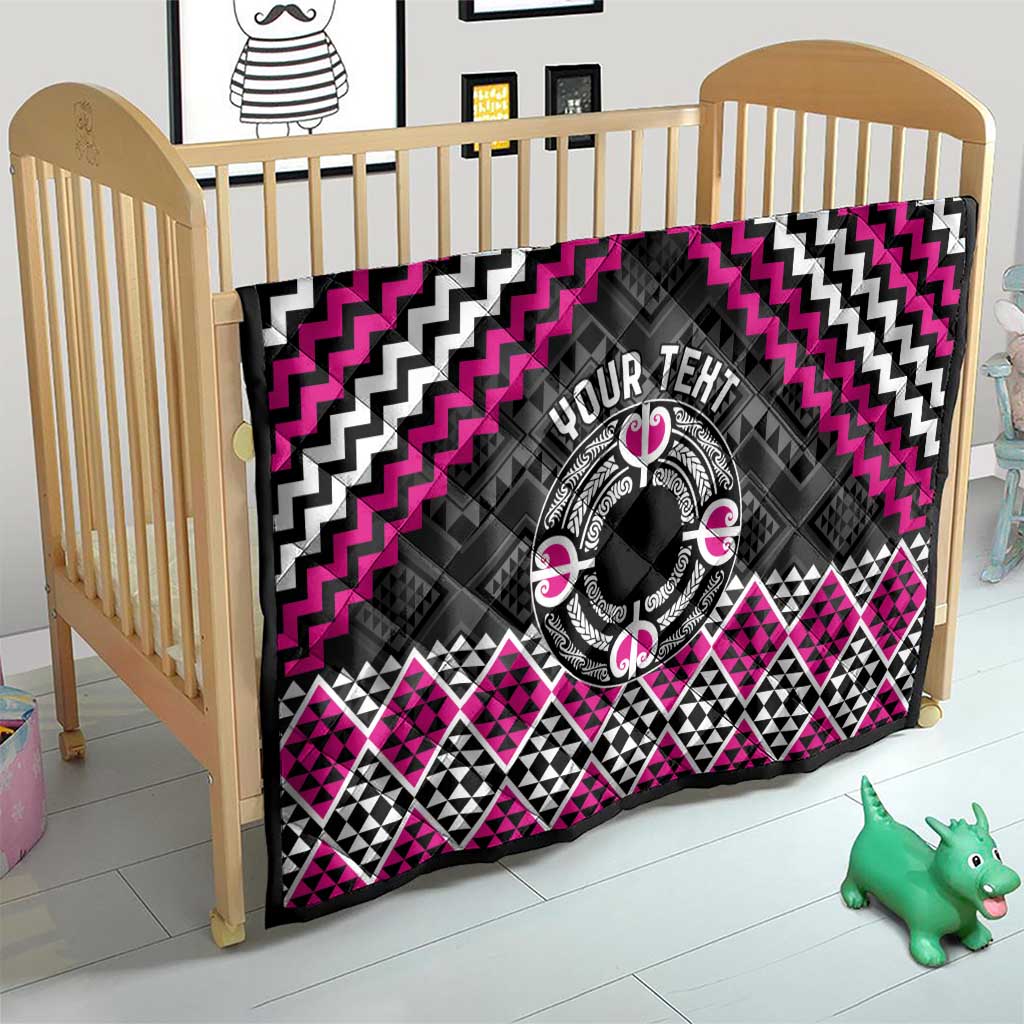 Personalised Aotearoa Niho Taniwha Motif Quilt Pink Style