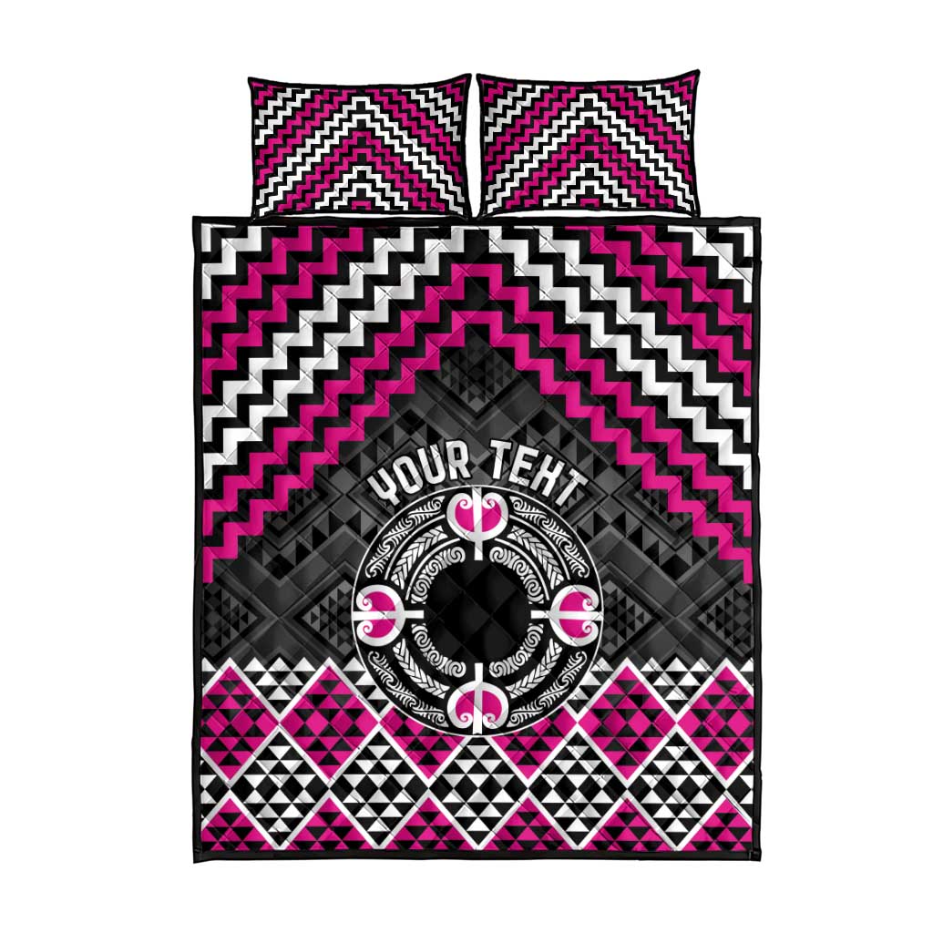 Personalised Aotearoa Niho Taniwha Motif Quilt Bed Set Pink Style LT9 - Polynesian Pride