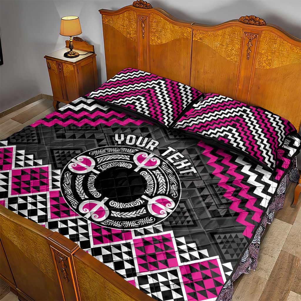 Personalised Aotearoa Niho Taniwha Motif Quilt Bed Set Pink Style LT9 - Polynesian Pride