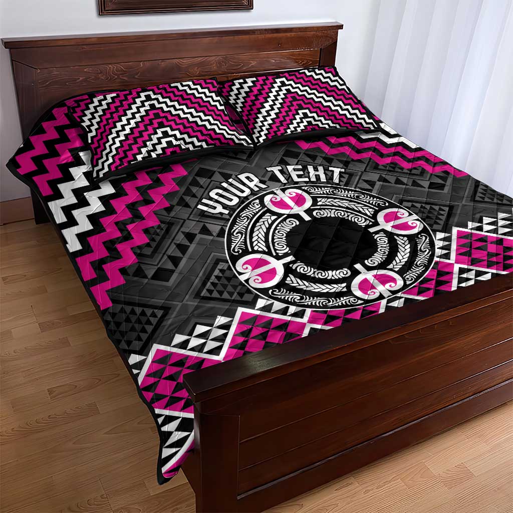 Personalised Aotearoa Niho Taniwha Motif Quilt Bed Set Pink Style LT9 - Polynesian Pride