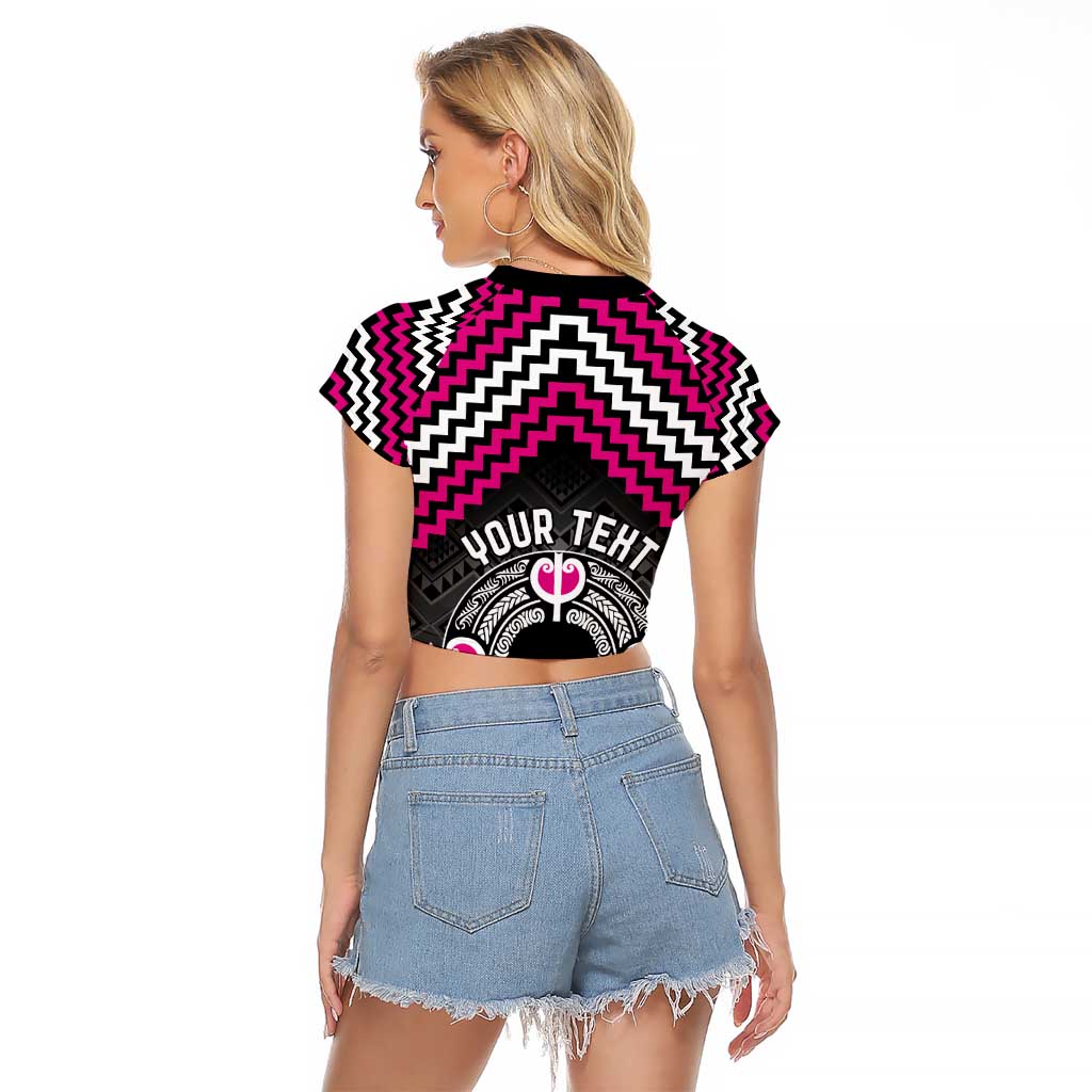 Personalised Aotearoa Niho Taniwha Motif Raglan Cropped T Shirt Pink Style LT9 - Polynesian Pride