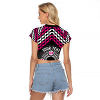Personalised Aotearoa Niho Taniwha Motif Raglan Cropped T Shirt Pink Style LT9 - Polynesian Pride