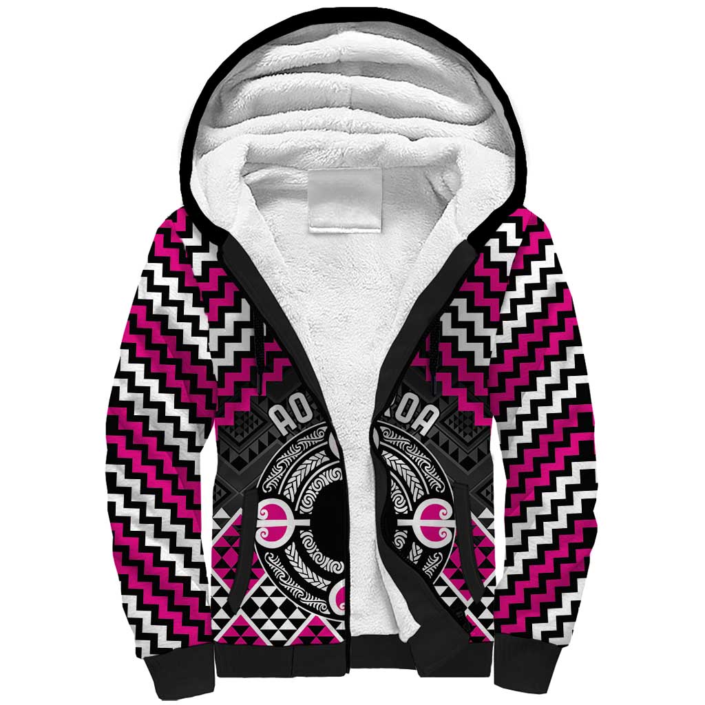 Personalised Aotearoa Niho Taniwha Motif Sherpa Hoodie Pink Style LT9 Unisex Pink - Polynesian Pride
