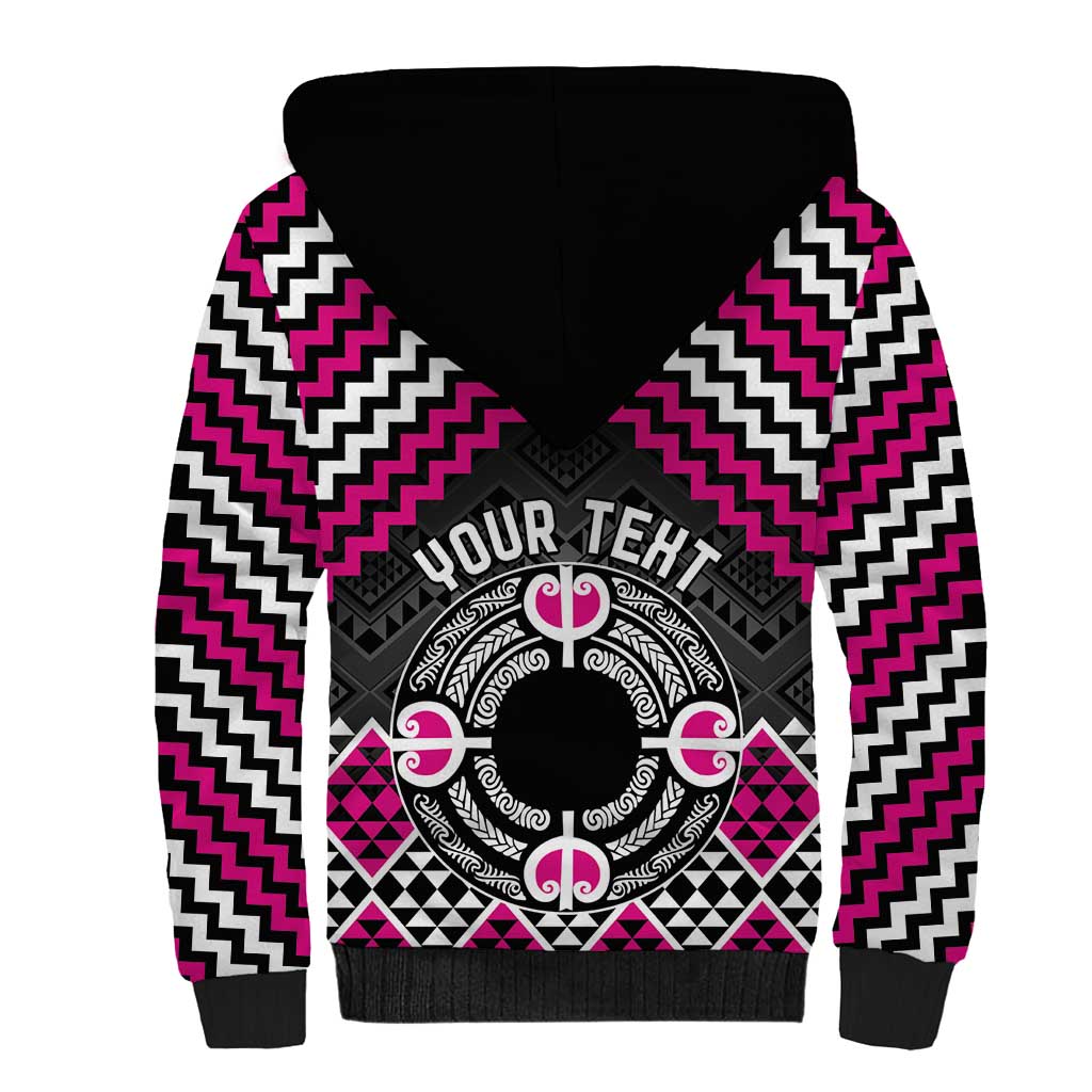 Personalised Aotearoa Niho Taniwha Motif Sherpa Hoodie Pink Style LT9 - Polynesian Pride