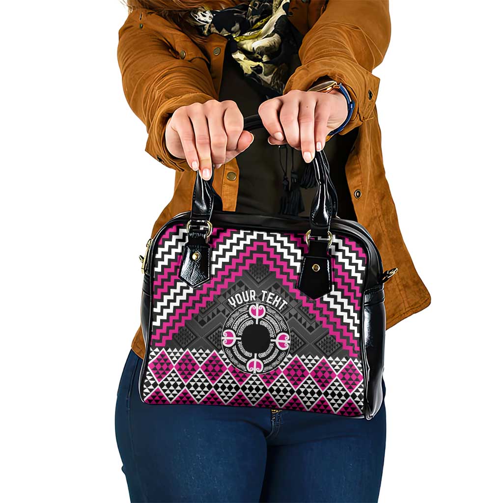 Personalised Aotearoa Niho Taniwha Motif Shoulder Handbag Pink Style