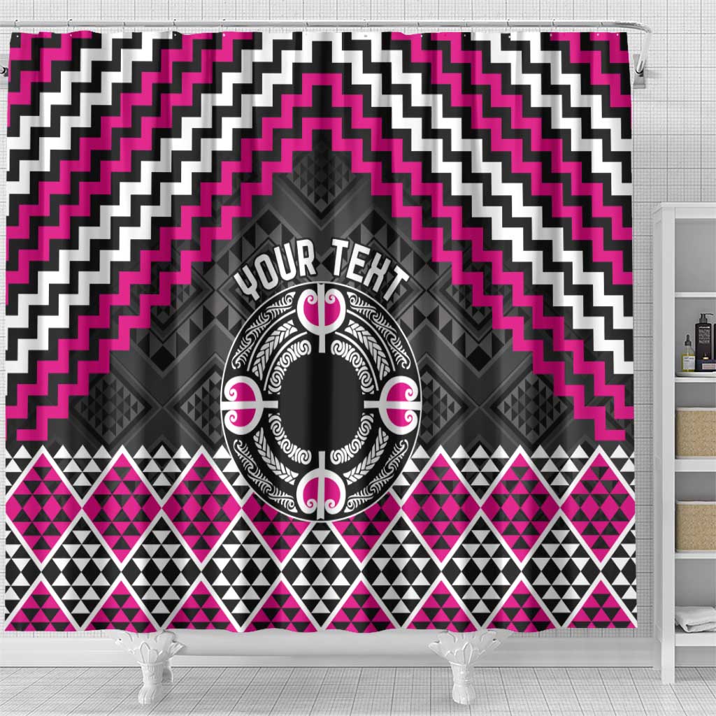 Personalised Aotearoa Niho Taniwha Motif Shower Curtain Pink Style