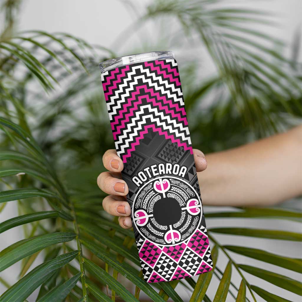 Personalised Aotearoa Niho Taniwha Motif Skinny Tumbler Pink Style