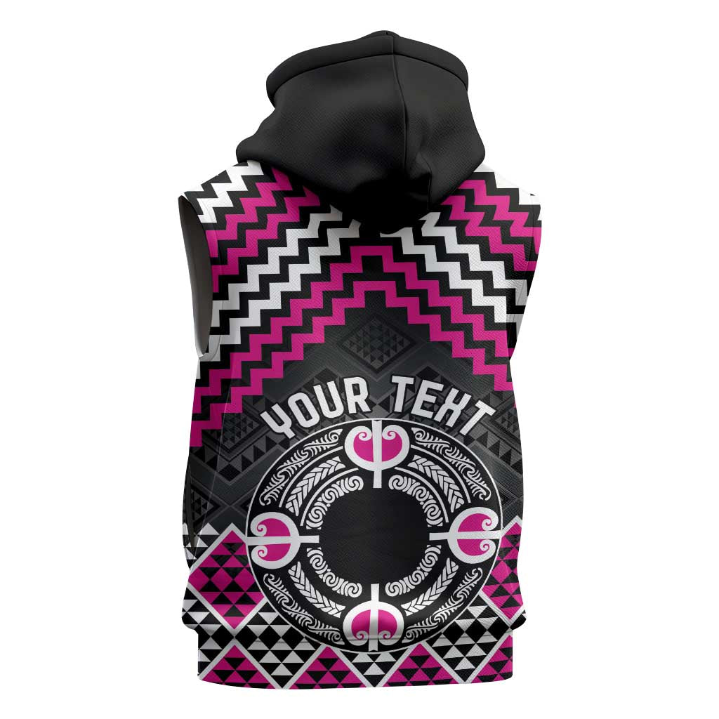 Personalised Aotearoa Niho Taniwha Motif Sleeveless Hoodie Pink Style - Polynesian Pride