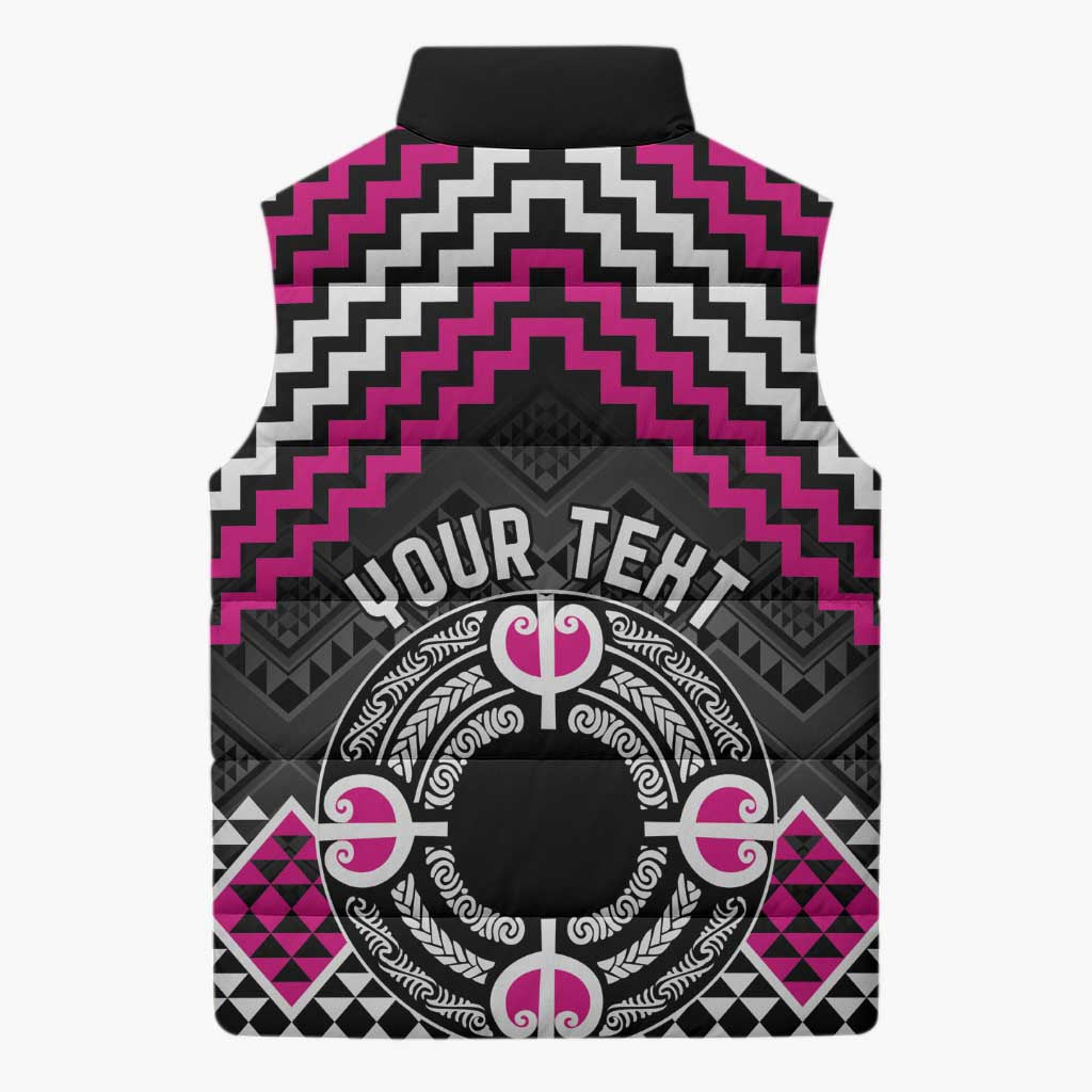 Personalised Aotearoa Niho Taniwha Motif Sleeveless Puffer Jacket Pink Style - Polynesian Pride