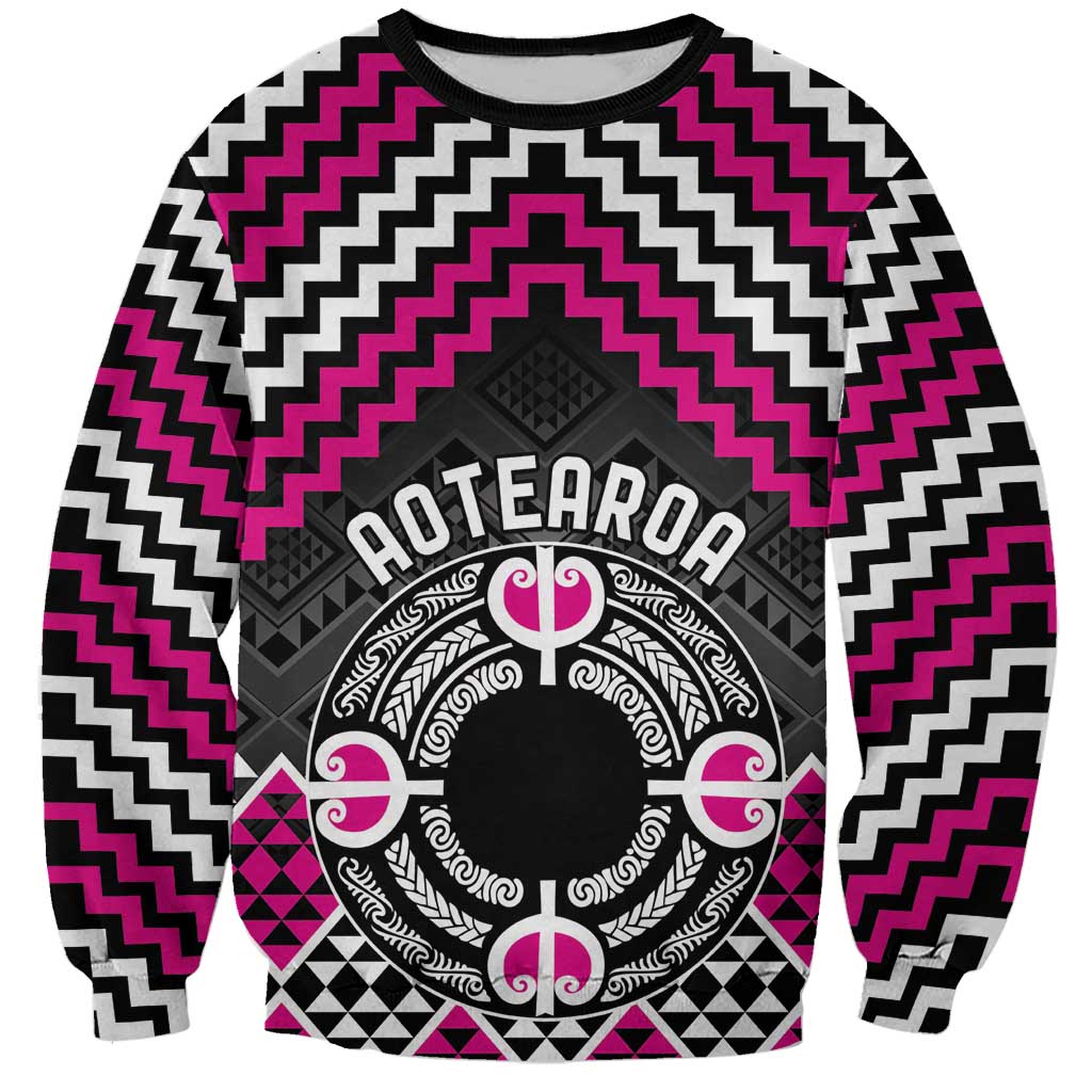 Personalised Aotearoa Niho Taniwha Motif Sweatshirt Pink Style LT9 Unisex Pink - Polynesian Pride