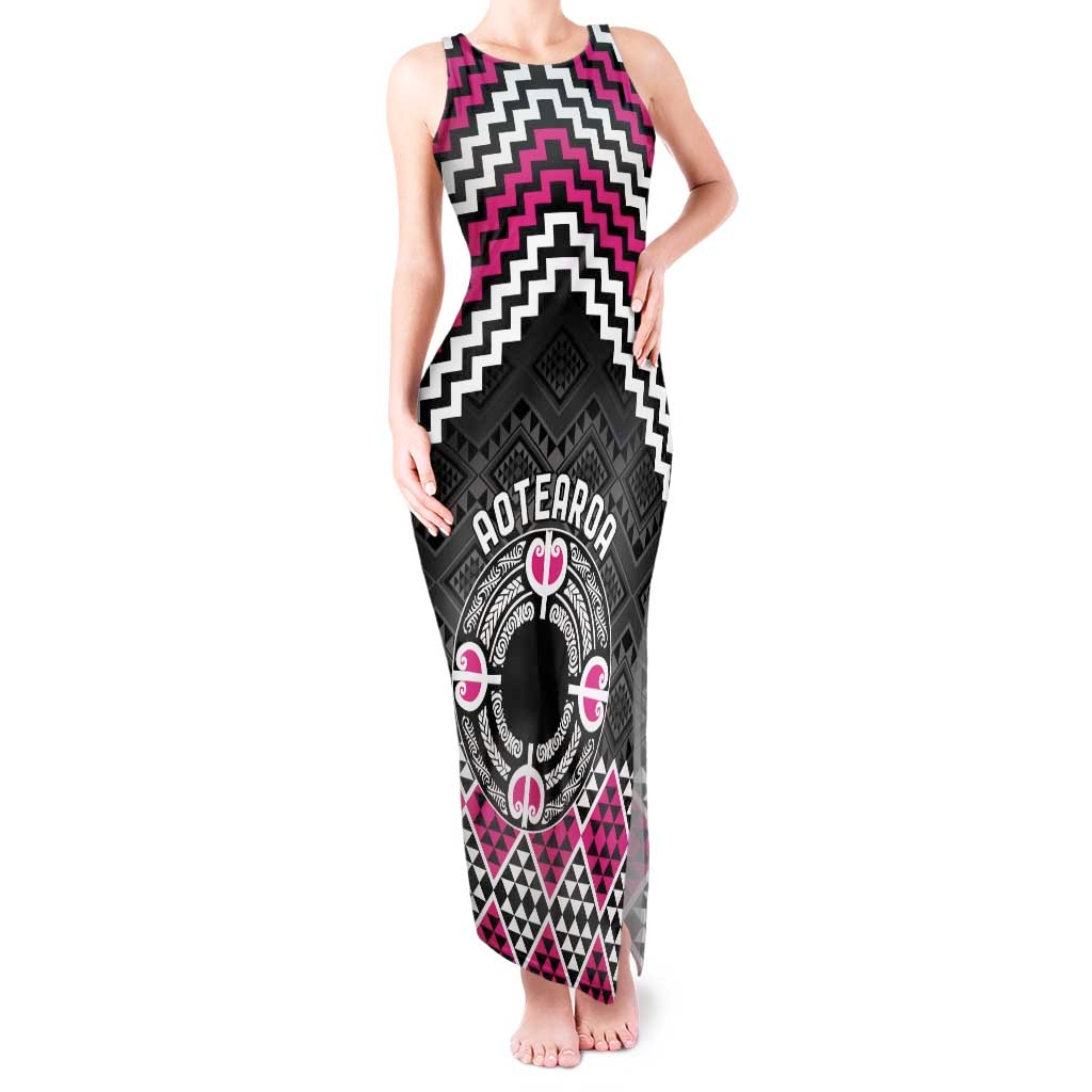 Personalised Aotearoa Niho Taniwha Motif Tank Maxi Dress Pink Style LT9 Women Pink - Polynesian Pride