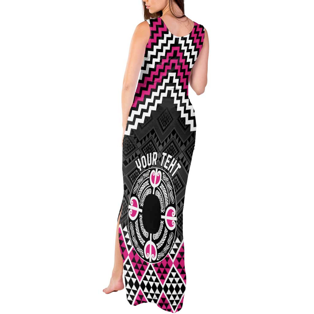 Personalised Aotearoa Niho Taniwha Motif Tank Maxi Dress Pink Style LT9 - Polynesian Pride