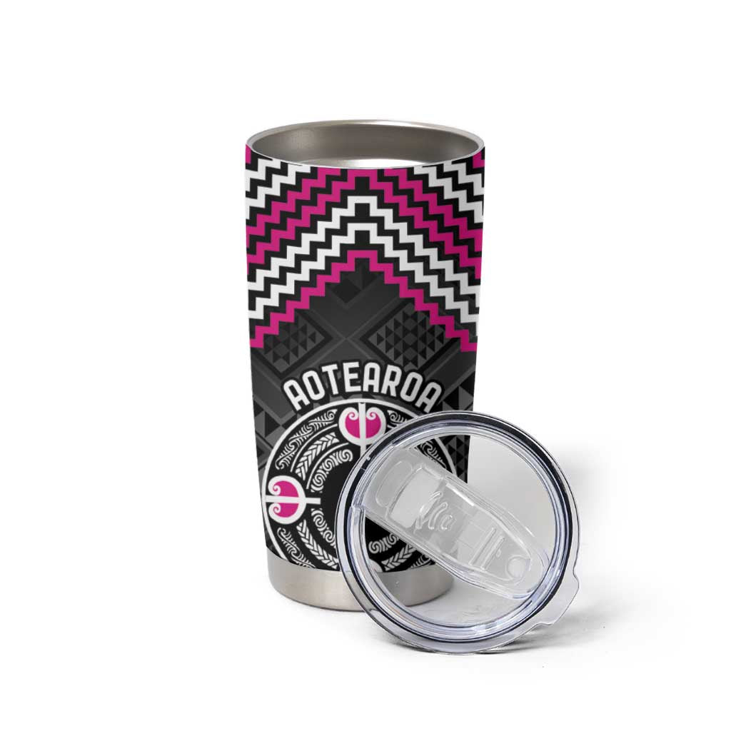 Personalised Aotearoa Niho Taniwha Motif Tumbler Cup Pink Style LT9 - Polynesian Pride