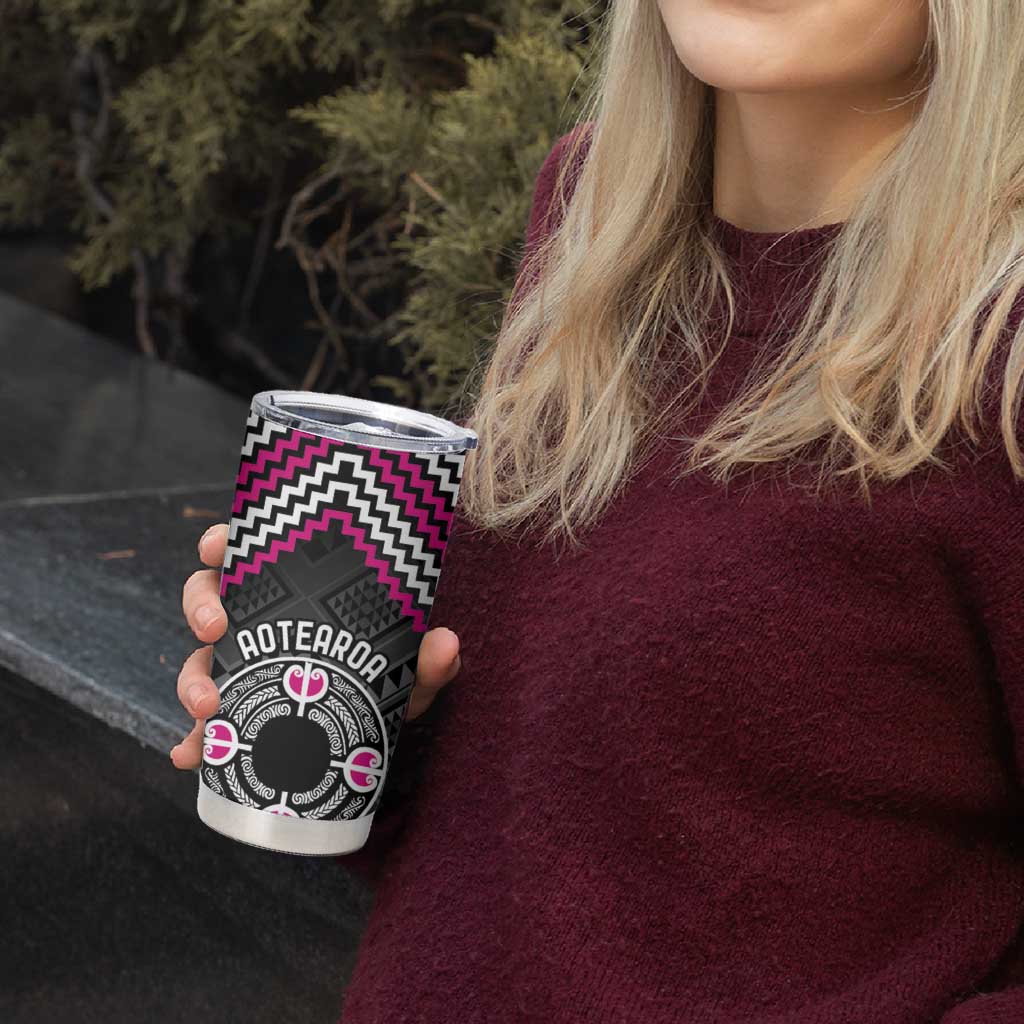 Personalised Aotearoa Niho Taniwha Motif Tumbler Cup Pink Style LT9 - Polynesian Pride
