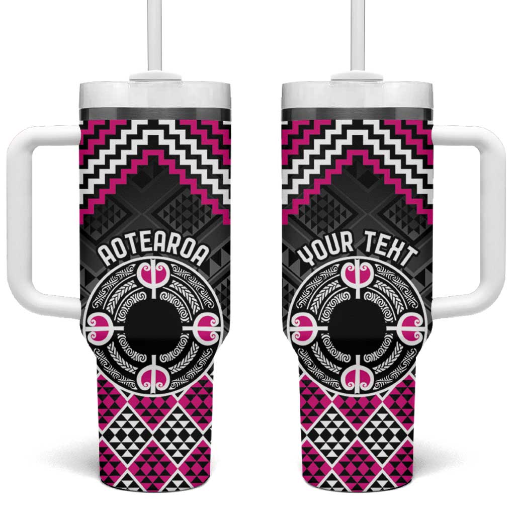 Personalised Aotearoa Niho Taniwha Motif Tumbler With Handle Pink Style LT9 One Size: 40 oz Pink - Polynesian Pride