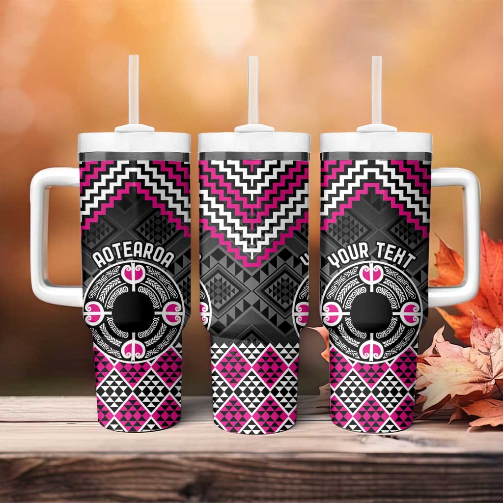 Personalised Aotearoa Niho Taniwha Motif Tumbler With Handle Pink Style LT9 - Polynesian Pride