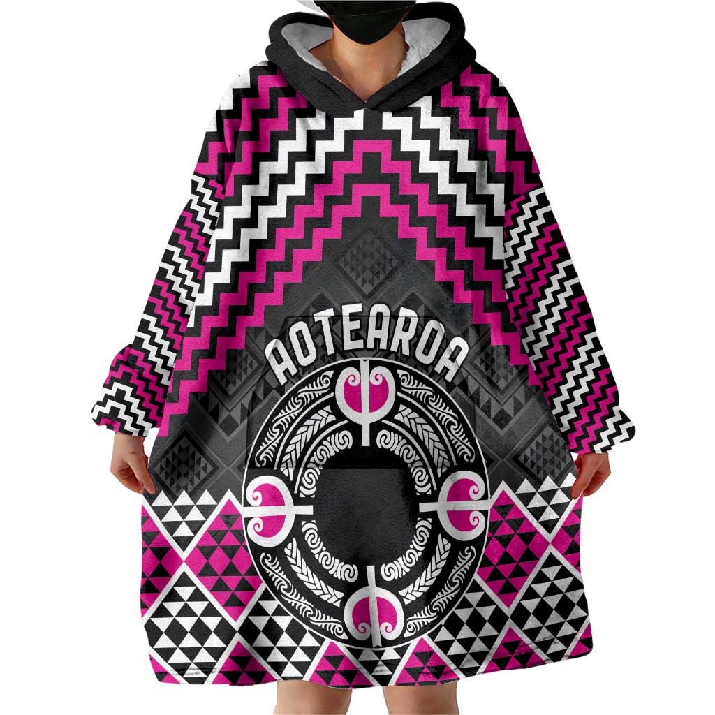 Personalised Aotearoa Niho Taniwha Motif Wearable Blanket Hoodie Pink Style LT9 - Polynesian Pride