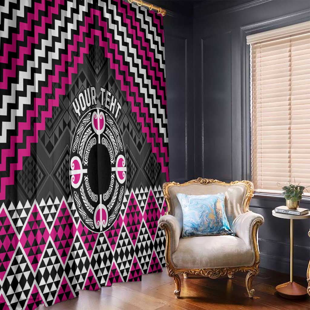 Personalised Aotearoa Niho Taniwha Motif Window Curtain Pink Style LT9 - Polynesian Pride