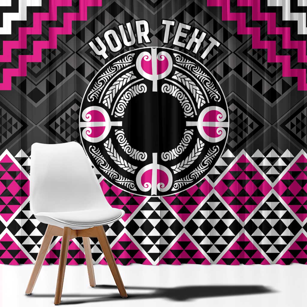 Personalised Aotearoa Niho Taniwha Motif Window Curtain Pink Style LT9 - Polynesian Pride