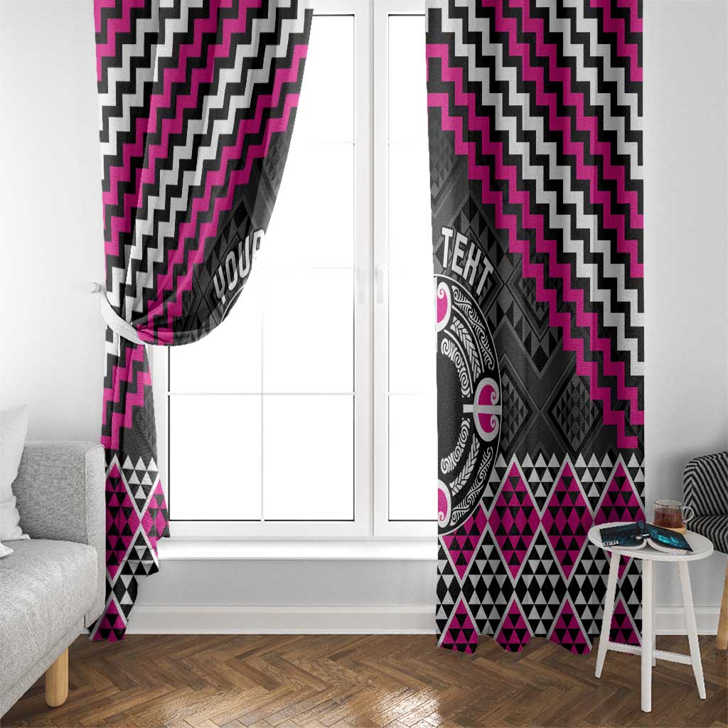 Personalised Aotearoa Niho Taniwha Motif Window Curtain Pink Style LT9 - Polynesian Pride
